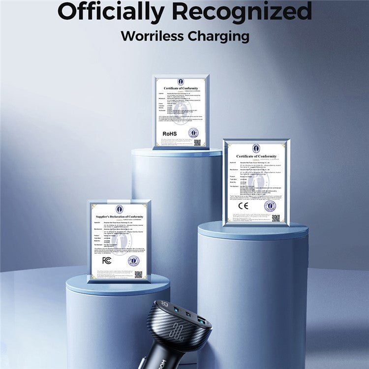 JOYROOM CCD04 30W 1 USB + 2 Type-C PC+ABS Digital Display Car Charger Phone Fast Charging Adapter