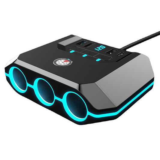 TR-52 3*USB+Type-C Ports QC3.0 Car Charger Fast Charging 3 Socket Cigarette Lighter Adapter with LED Voltage Display