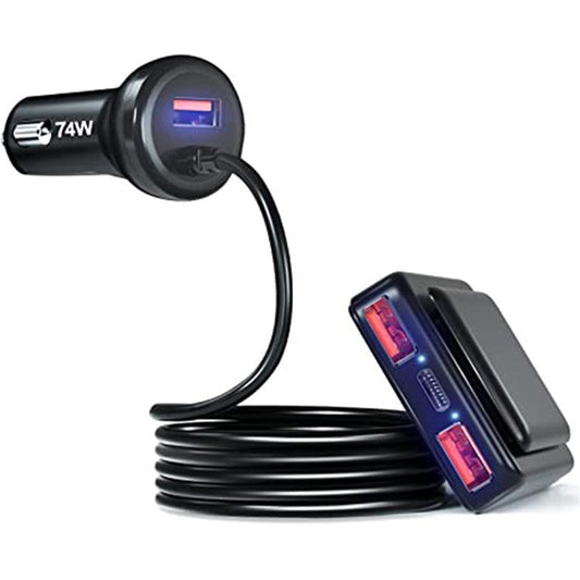 TR-43 PD 18W Fast Charging Car Charger 3 USB + Type-C 2m Extention Charger Adapter for Back Seat