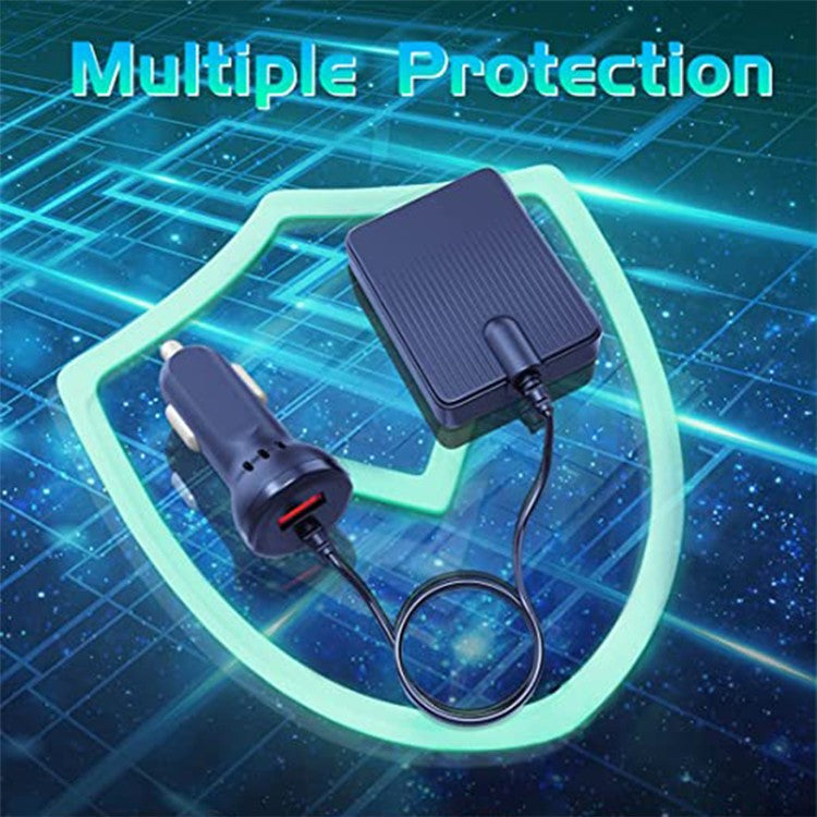 TR-43 PD 18W Fast Charging Car Charger 3 USB + Type-C 2m Extention Charger Adapter for Back Seat