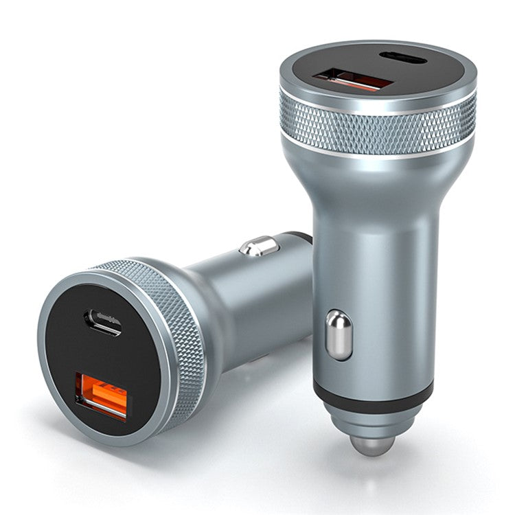 Aluminum Alloy Fast Charging Adapter USB 18W + Type-C PD 20W Mini Car Charger with Digital Display