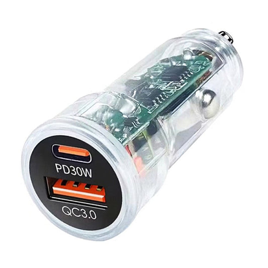 P35 Clear Design 48W Car Charger for Cell Phone, Tablet, Camera, Type-C PD 30W + USB QC 3.0 18W Fast Charging Charger Station - White