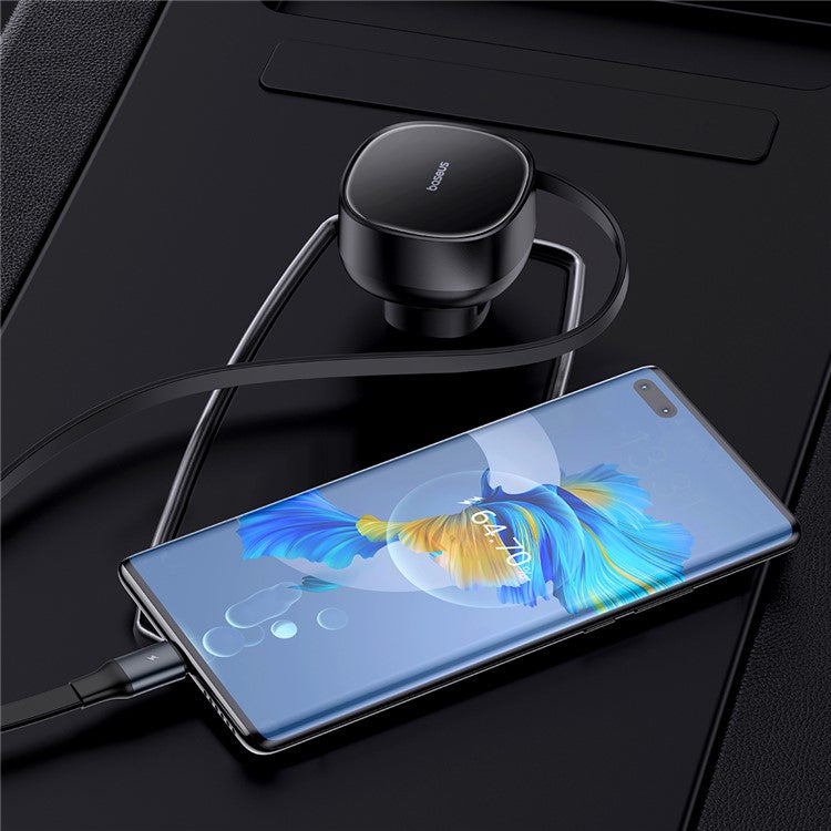 BASEUS Enjoyment Pro 60W Car Charger Type-C Port Power Adapter with Retractable Type-C Cable - Black