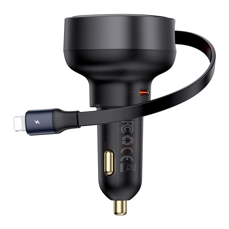 BASEUS Enjoyment Pro 55W Type-C Port Car Charger with Built-in Retractable iP Cable - Black