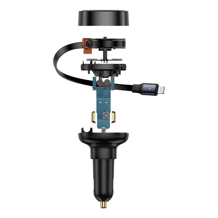 BASEUS Enjoyment Pro 55W Type-C Port Car Charger with Built-in Retractable iP Cable - Black