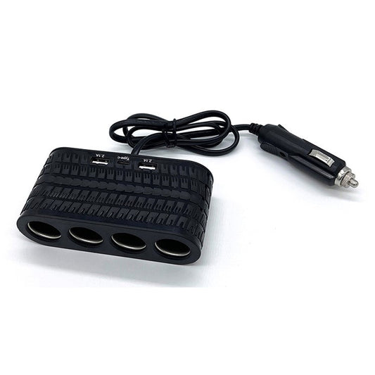 OLESSON 1654 Car Charger 4 Cigarette Lighter Sockets 2 USB + 1 Type-C Charging Adapter
