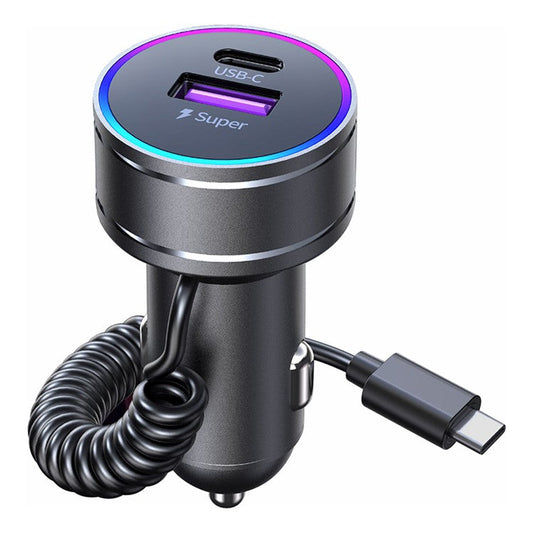 K16A Fast Car Charger with PD 30W Type C Spring Cable for iPhone / Huawei / Samsung