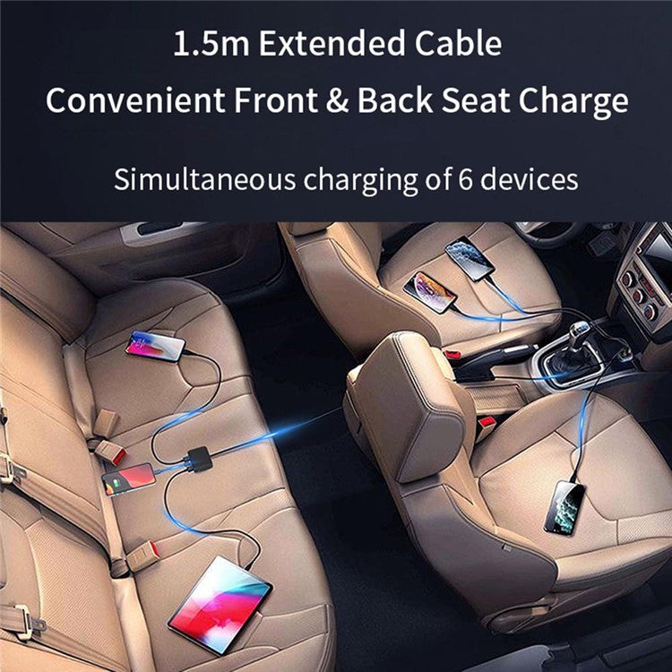 GC05 Cable Cigarette Lighter Splitter Car Charger Adapter with Multiple Type-C USB Outputs