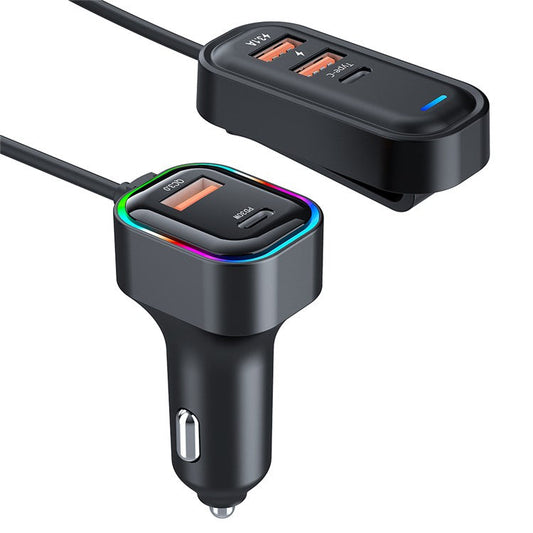 K5 66W Extension Cord Design 5 Ports Charging Adapter 3 USB + 2 Type-C Fast Charging Car Charger