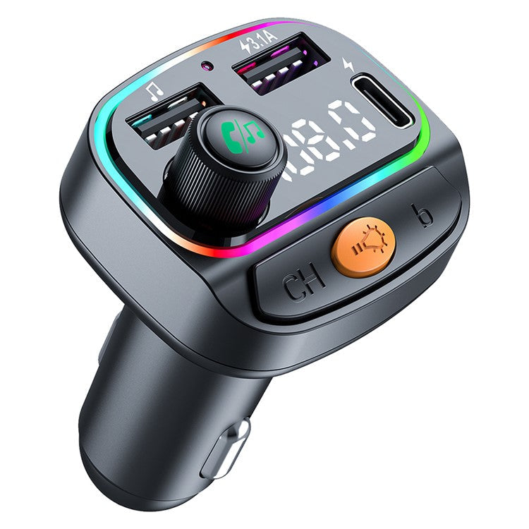 C2 Multifunctional Bluetooth MP3 Player Type-C+2 USB Car Charger with Ambient Light