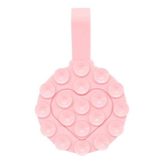 RK-X18 19 Grain Silicone Suction Cup Heart-Shaped Double-Sided Phone Holder Detachable Phone Mount - Pink
