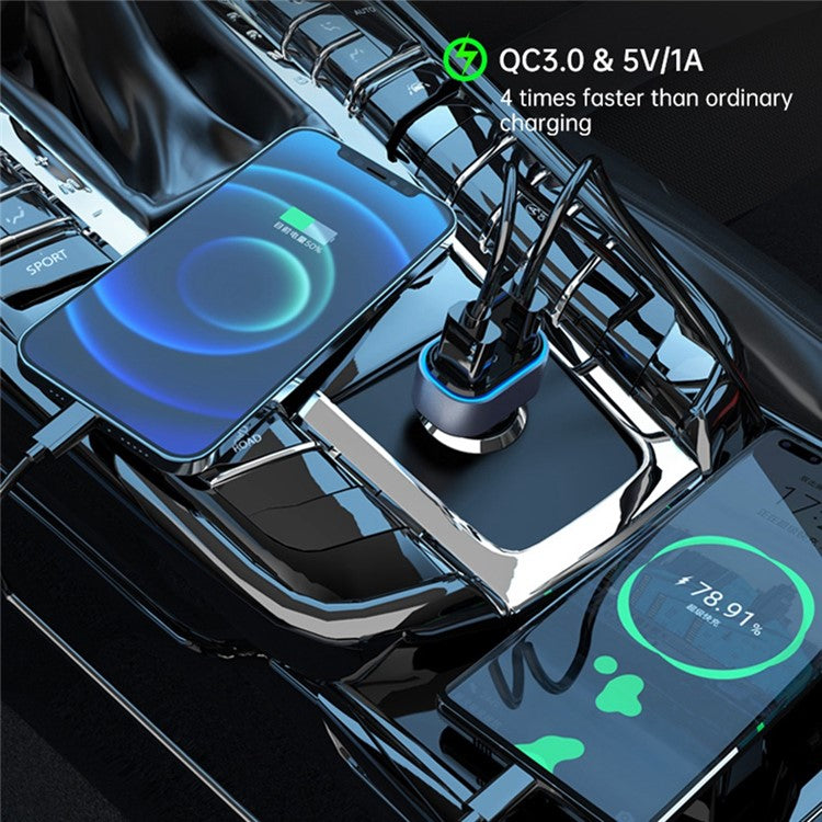 SC05 4 USB+2 Type-C Ports Phone Fast Charging Adapter Back Clip Design Extended Car Charger