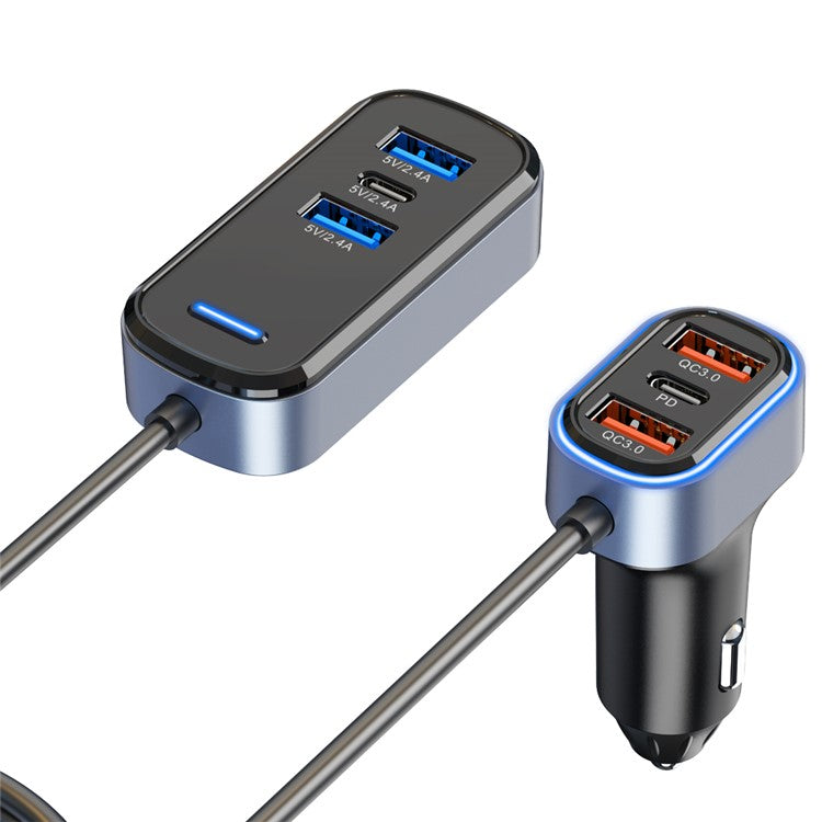 SC05 4 USB+2 Type-C Ports Phone Fast Charging Adapter Back Clip Design Extended Car Charger