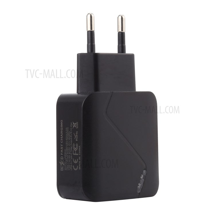 LZ-819 QC 3.0+PD 18W Type C Dual Ports Wall Charger Fast Charging Power Adapter - Black