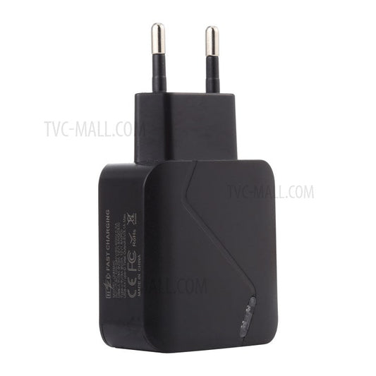 LZ-819 QC 3.0+PD 18W Type C Dual Ports Wall Charger Fast Charging Power Adapter - Black