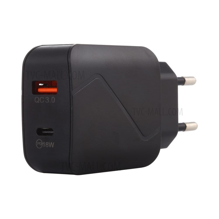 LZ-819 QC 3.0+PD 18W Type C Dual Ports Wall Charger Fast Charging Power Adapter - Black