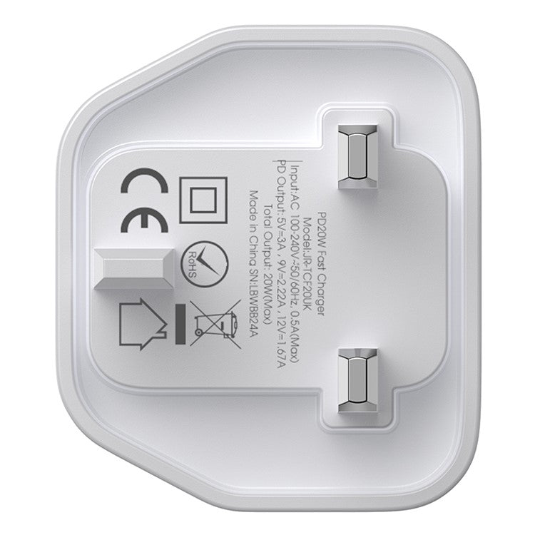 JOYROOM JR-TCF20 UK Plug PD 20W Fast Charger Type-C Wall Charger Adapter for iPhone 16-15 Series, White