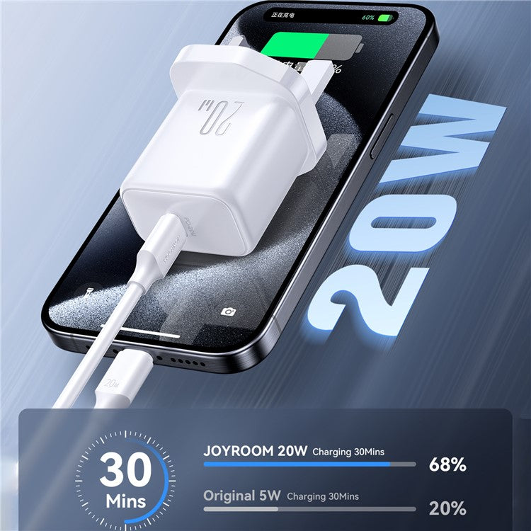 JOYROOM JR-TCF20 UK Plug PD 20W Fast Charger Type-C Wall Charger Adapter for iPhone 16-15 Series, White