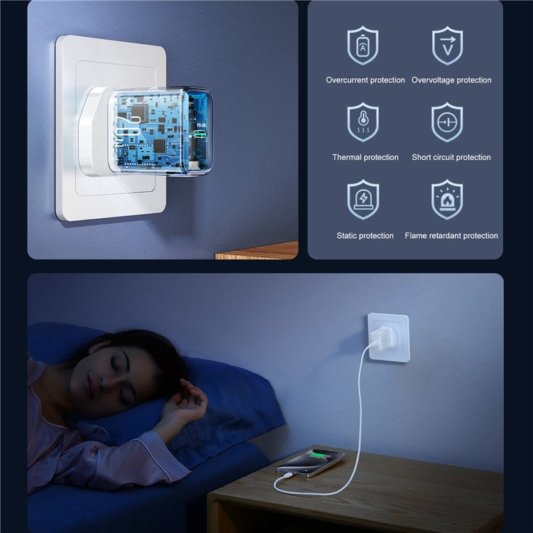 JOYROOM JR-TCF20 UK Plug PD 20W Fast Charger Type-C Wall Charger Adapter for iPhone 16-15 Series, White