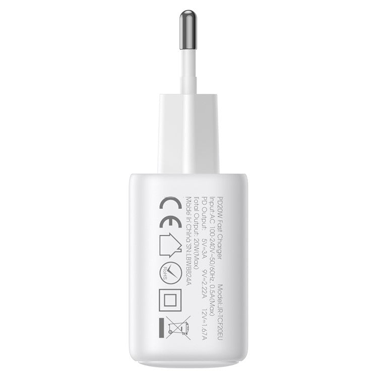 JOYROOM JR-TCF20 EU Plug PD 20W Fast Charger Type-C Charger Adapter for iPhone 16-15 Series - Black