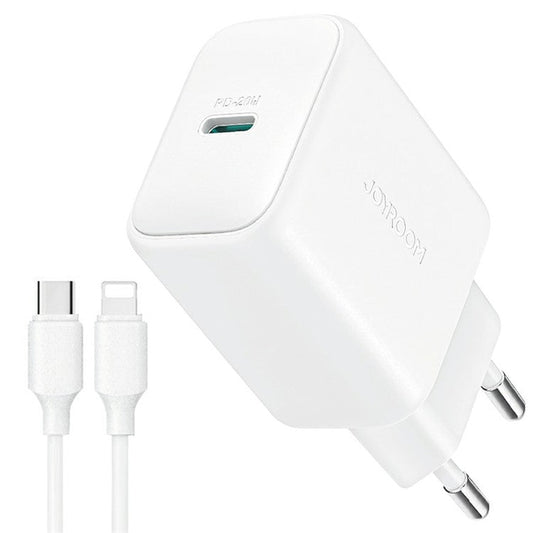 JOYROOM JR-TCF20 Mini PD 20W Quick Charger Travel Power Plug Adapter with Type-C to 8-Pin Cable, EU Plug