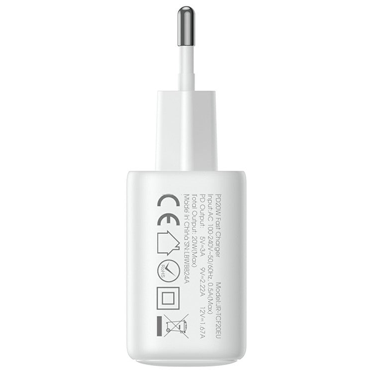 JOYROOM JR-TCF20 Mini PD 20W Quick Charger Travel Power Plug Adapter with Type-C to 8-Pin Cable, EU Plug