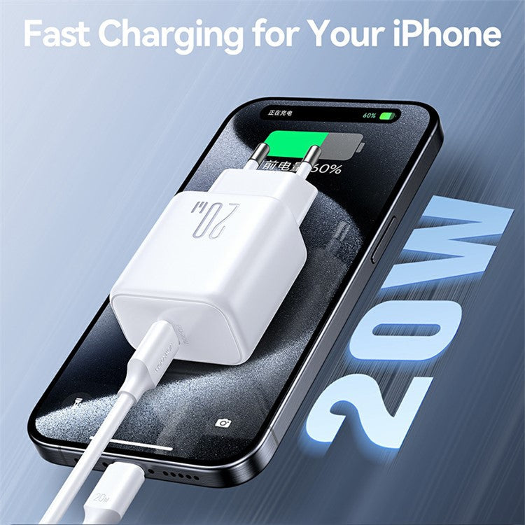 JOYROOM JR-TCF20 Mini PD 20W Quick Charger Travel Power Plug Adapter with Type-C to 8-Pin Cable, EU Plug