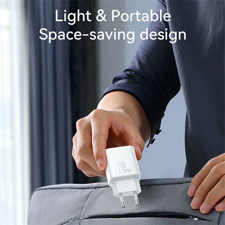 JOYROOM JR-TCF20 Mini PD 20W Quick Charger Travel Power Plug Adapter with Type-C to 8-Pin Cable, EU Plug