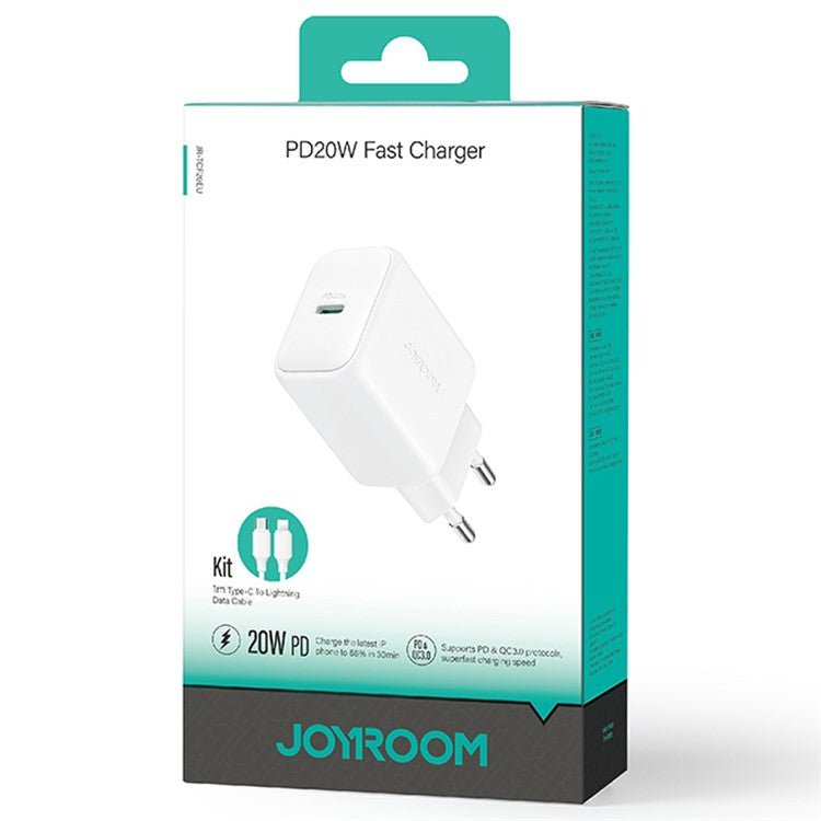 JOYROOM JR-TCF20 Mini PD 20W Quick Charger Travel Power Plug Adapter with Type-C to 8-Pin Cable, EU Plug