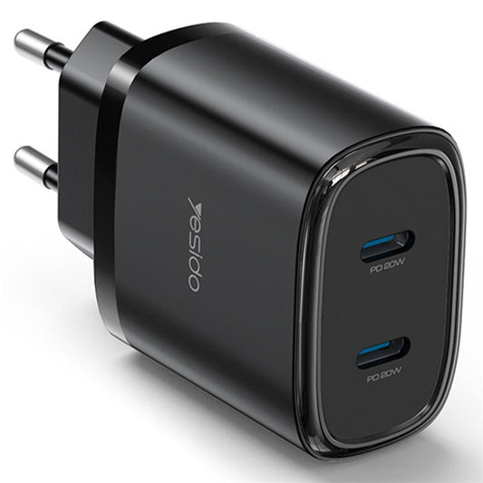 YESIDO YC56 20W EU Plug Wall Charger Adapter with Type-C Cable - Black