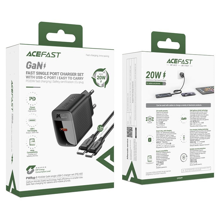 ACEFAST A82 PD 20W GaN Single USB-C Charger Set (P5) with 1.2m Type-C to Type-C Cable (EU Plug)