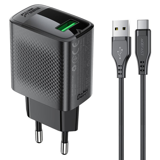 ACEFAST A90 GaN Wall Charger QC 18W Single USB-A Power Adapter with Type-C Cable - EU Plug