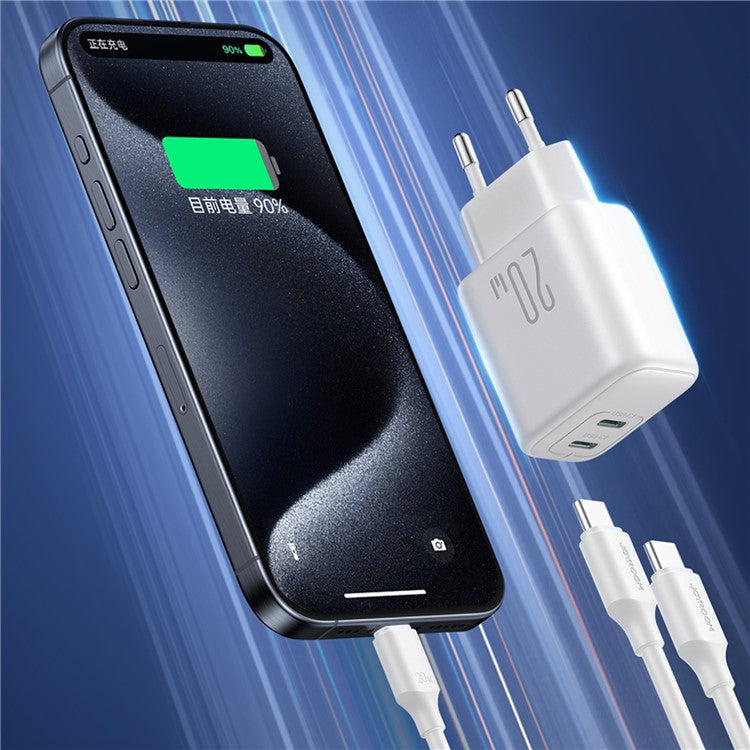 JOYROOM JR-TCF12 20W Fast Charger Dual Type-C Wall Charger Adapter for iPhone 16-15 Series, EU Plug