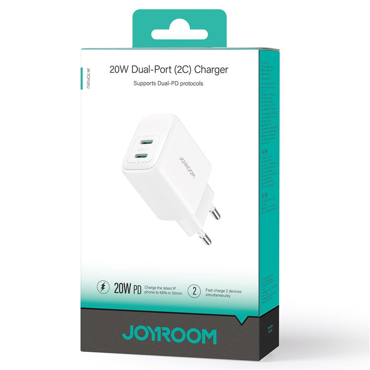 JOYROOM JR-TCF12 20W Fast Charger Dual Type-C Wall Charger Adapter for iPhone 16-15 Series, EU Plug