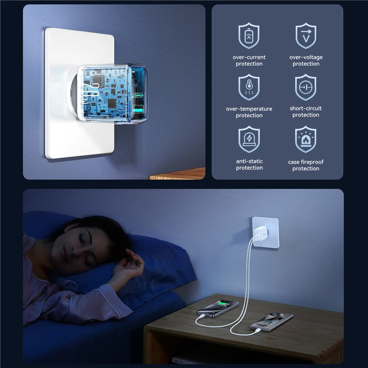 JOYROOM JR-TCF21 20W Fast Charger Type-C + USB-A Dual Port Power Adapter for iPhone 16-15 Series - EU Plug