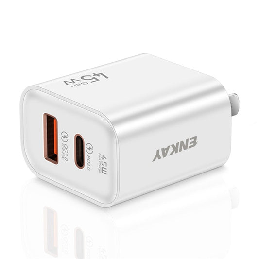 ENKAY ENK-FC001 45W USB-A + Type-C Dual Port Wall Charger Power Adapter - White