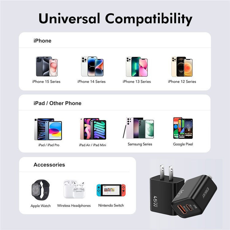 ENKAY ENK-FC001 45W USB-A + Type-C Dual Port Wall Charger Power Adapter - Light Green