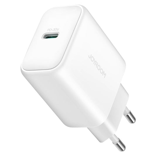 JOYROOM JR-TCF24 PD 30W Fast Charging Power Adapter Type-C Mini Wall Charger, EU Plug for iPhone 16-15 Series - White