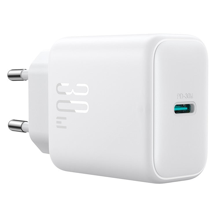 JOYROOM JR-TCF24 PD 30W Fast Charging Power Adapter Type-C Mini Wall Charger, EU Plug for iPhone 16-15 Series - White