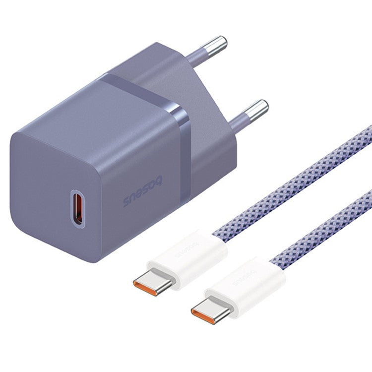 BASEUS GaN5 Fast Charger 30W Single Type-C Wall Charger EU Plug Adapter (Mini), with Type-C to Type-C Cable - Purple