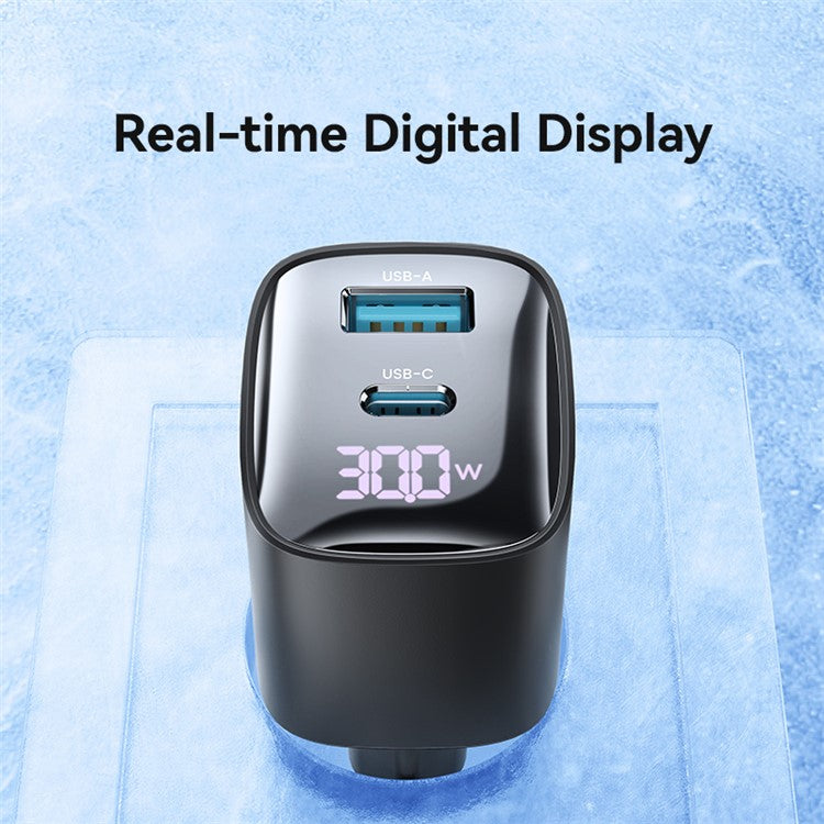 USAMS CC229 30W GaN Adapter USB-C+USB-C Dual Port Charger Block Real-Time Digital Display, EU Plug - Black