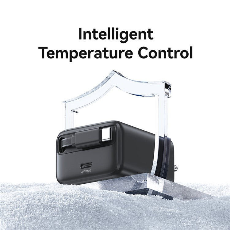 USAMS CC233 20W GaN Charger PD3.0+QC3.0 Fast Charging Adapter with Retractable Type-C Cable, EU Plug - Black