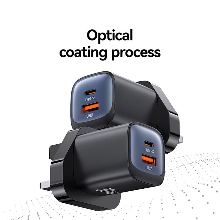 USAMS CC256 30W Dual Port GaN Charger Type-C + USB-A Fast Charging Adapter, UK Plug - Black