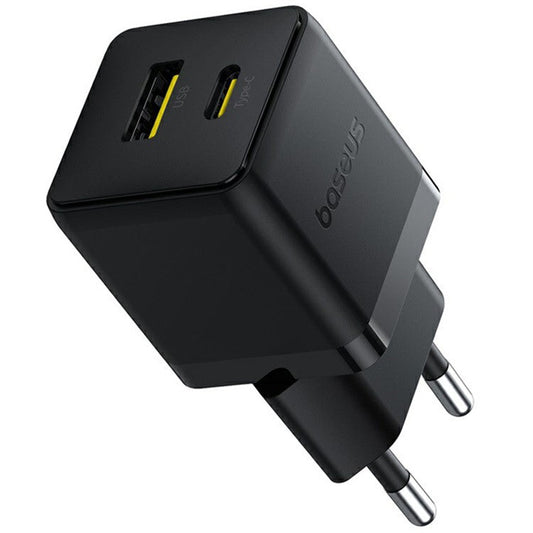 BASEUS Palm USB+Type-C Dual Port 20W Fast Charger EU Plug Wall Charging Adapter - Black