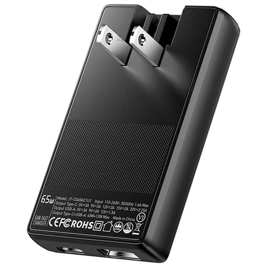 ESSAGER Type-C + USB-A Dual Port 65W Ultra Thin GaN Travel Charger with Detachable US Plug