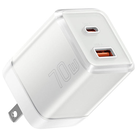 ESSAGER GaN 70W USB+Type-C Wall Charger Plug Charging Adapter - US Plug / White