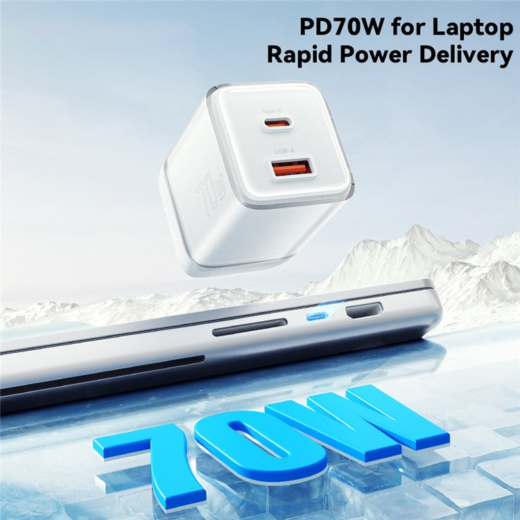 ESSAGER GaN 70W USB+Type-C Wall Charger Plug Charging Adapter - US Plug / Pink