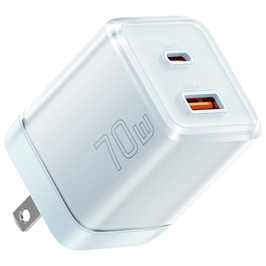 ESSAGER GaN 70W USB+Type-C Wall Charger Plug Charging Adapter - US Plug / Blue