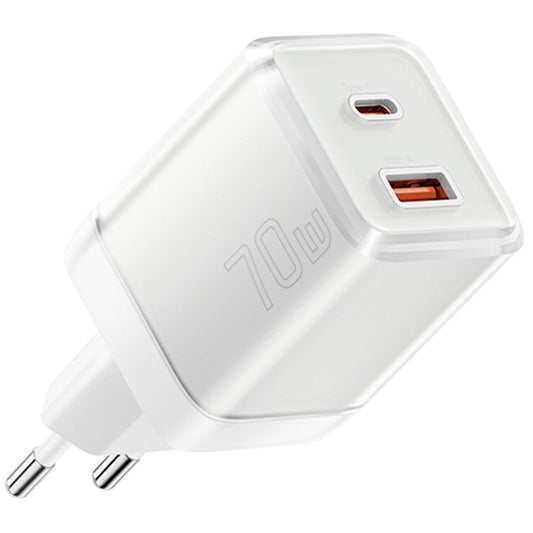 ESSAGER GaN 70W USB+Type-C Wall Charger Plug Charging Adapter - EU Plug / White