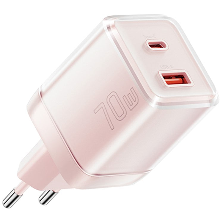 ESSAGER GaN 70W USB+Type-C Wall Charger Plug Charging Adapter - EU Plug / Pink